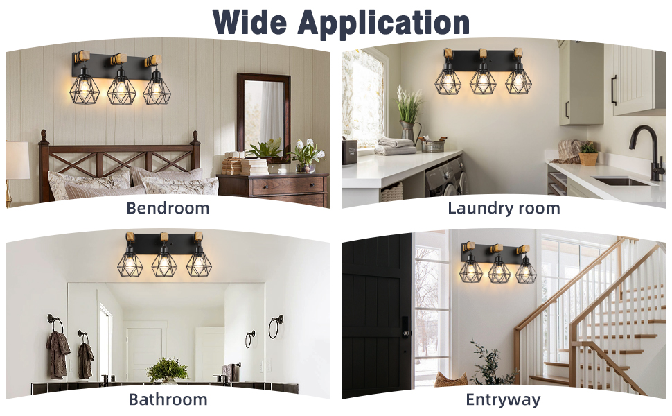 3 Lights Wood Bathroom Vanity Lighting Fixture