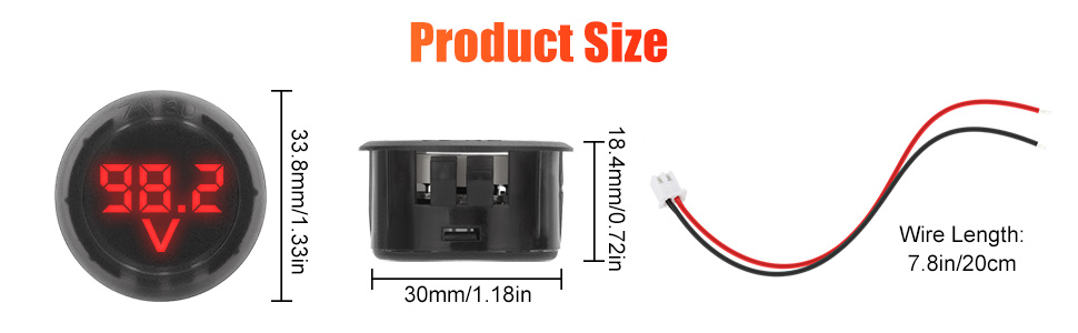 PGSA2Z DC DC 5-99V LED Digital Voltmeter 2 Wire Volt Detector Tester ...