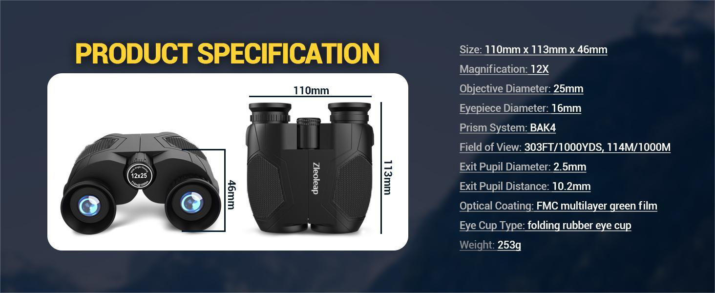Compact Easy Focus Binoculars with Clear Low Light Vision