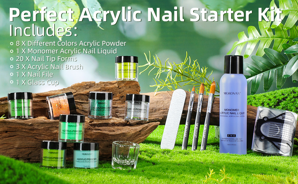 Morovan Acrylic Nail Kit Acrylic Powder and Liquid Set Professional 8 Colors