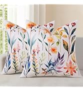 decorUhome Fall Floral Throw Pillow Covers 20x20 Set of 2 Vintage Farmhouse Rustic Linen Square P...