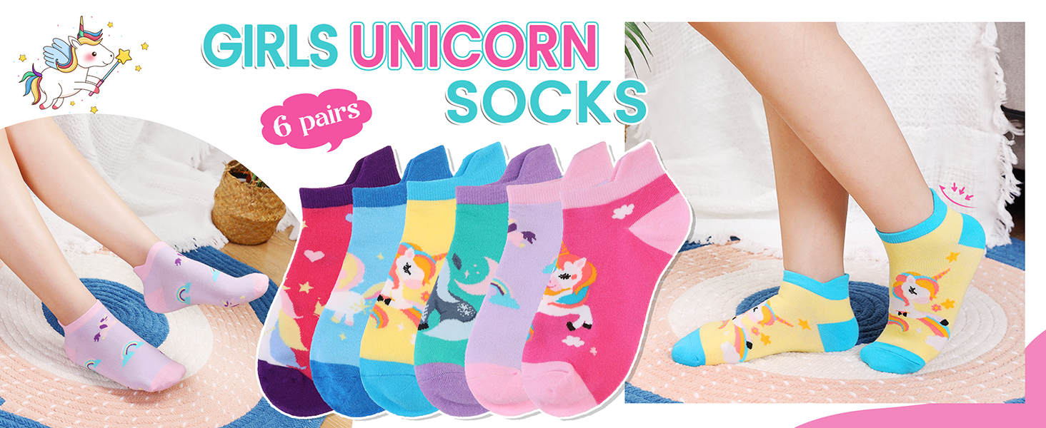 WEVIAS Kids Girls Socks Unicorn Ankle Funny Cartoon Low Cut