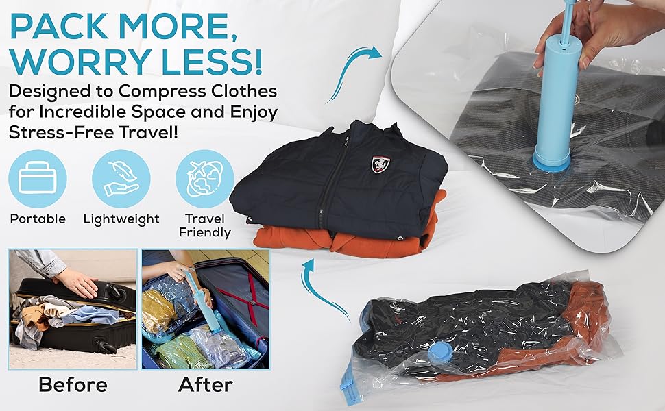 Vacuum Storage Bags with Hand Pump - Space Saver Vacuum Seal Bags for Clothing