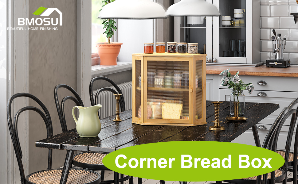 BMOSU Corner Bread Box for Kitchen Countertop Double Layer