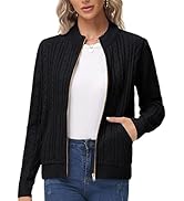 Women's Zip Up Cable Knit Sweater Long Sleeve Open Front