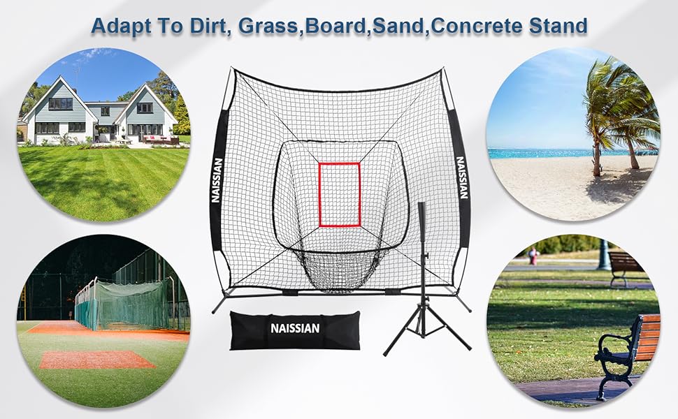 Naissian 7'x7' Baseball Hitting Net and Tee Softball Batting Net and
