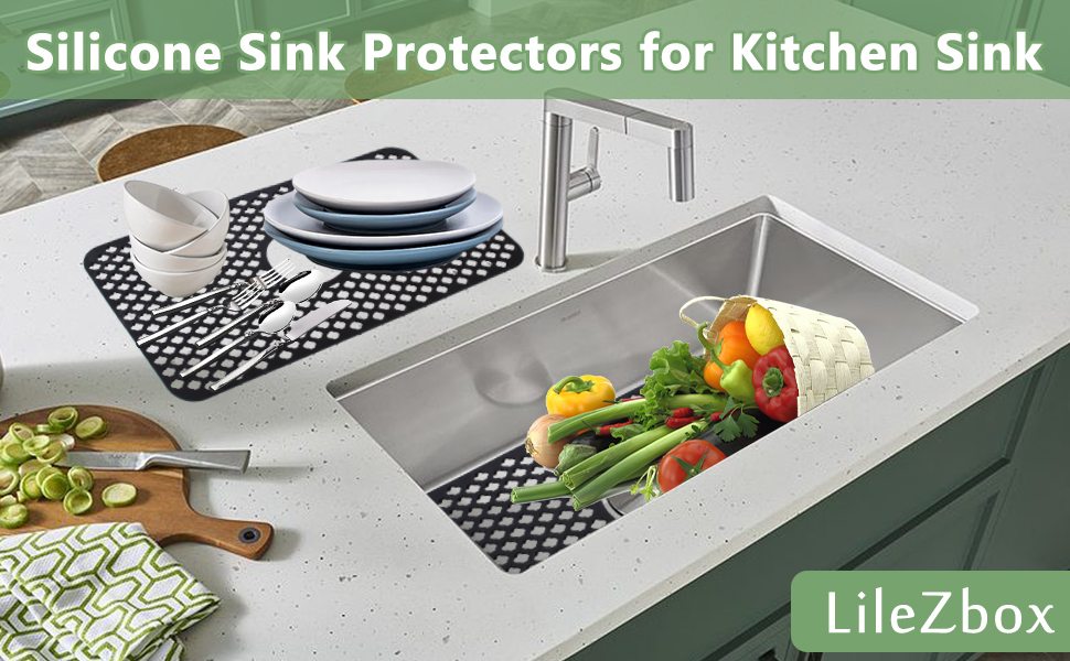 Sink Protectors For Kitchen Sink, 24.6''x 12.9'' Silicone Sink Mat