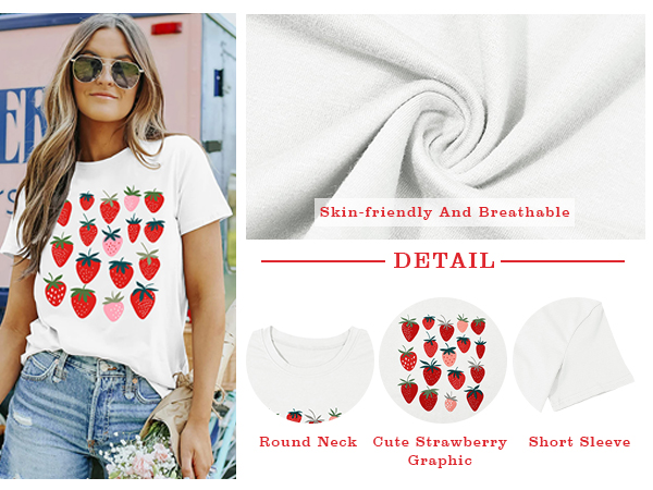 JINTING Strawberry Shirts for Women - Cute Graphic T Shirts