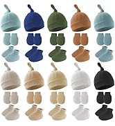 TEUN 10 Set Newborn Baby Hats with Socks and Mitten Newborn Cotton Hat Set, Preemie Beanie Newbor...