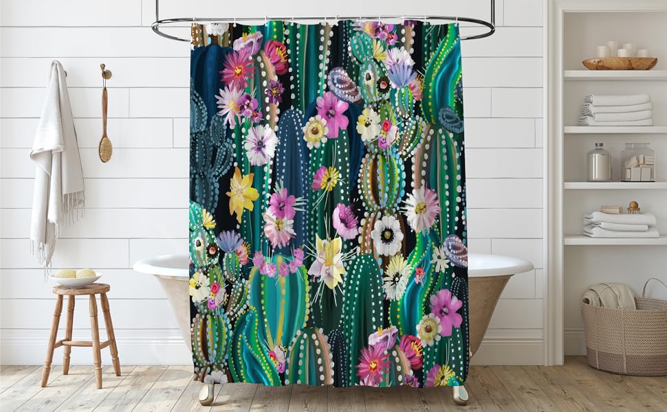 Hipposama Cactus Shower Curtain, Succulent Shower Curtain
