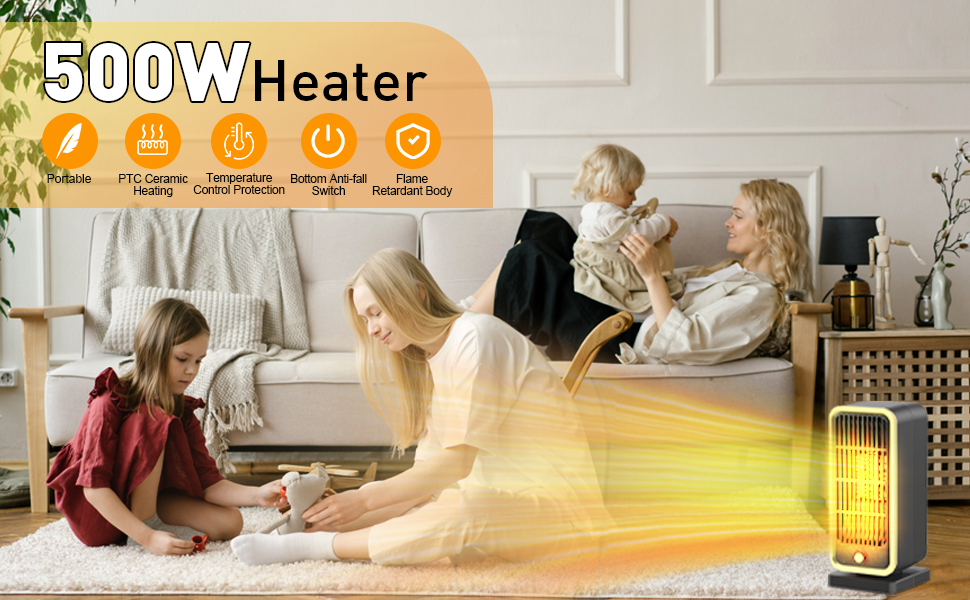 Maxesla 500W Warmool Ceramic Heater, Room Heater Low Energy, Builtin
