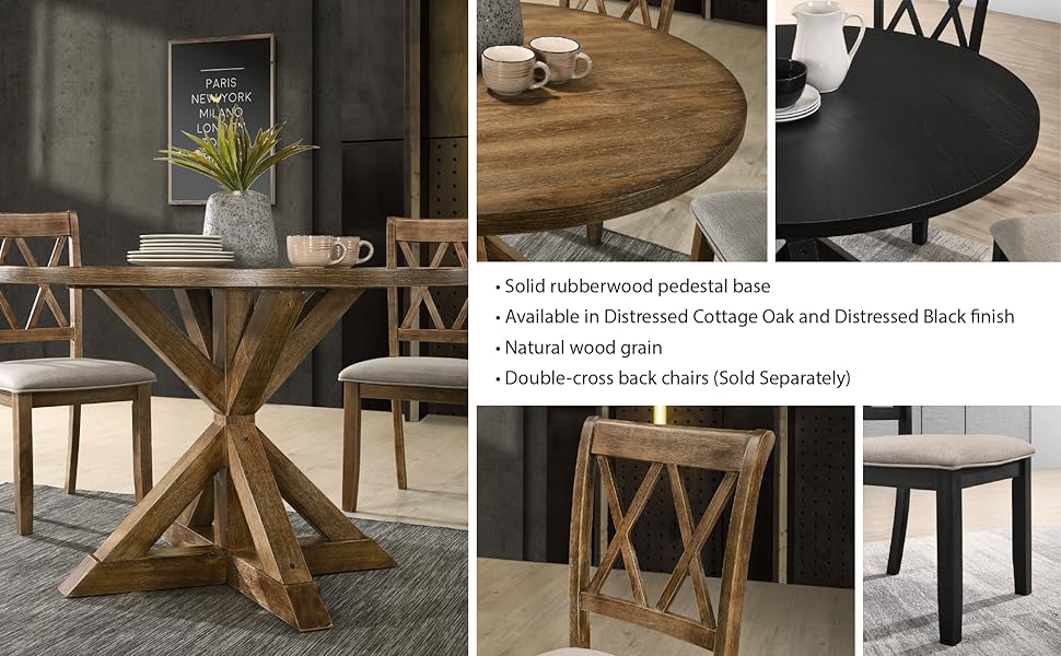 Roundhill Furniture Windvale CrossBuck Base Dining Table