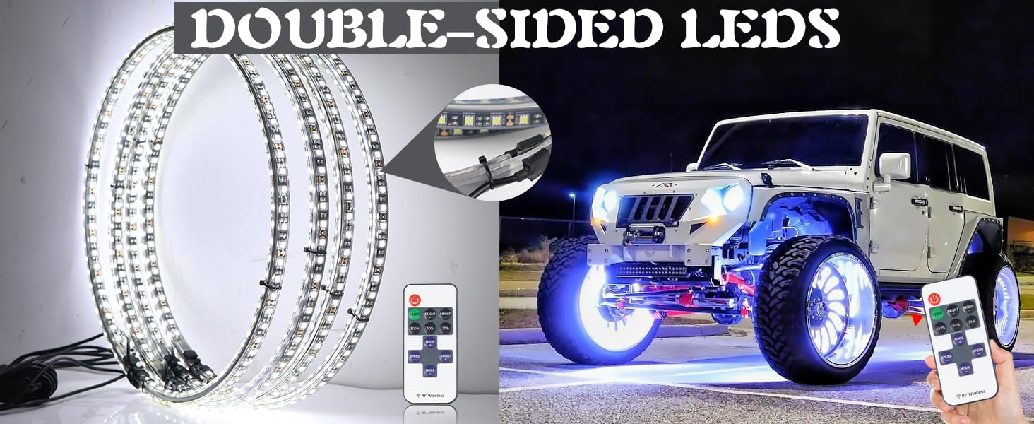 Pure White Wheel Lights LED Wheel Ring Lights for Trucks Cars SUV Pickup Vehicles Offroad
