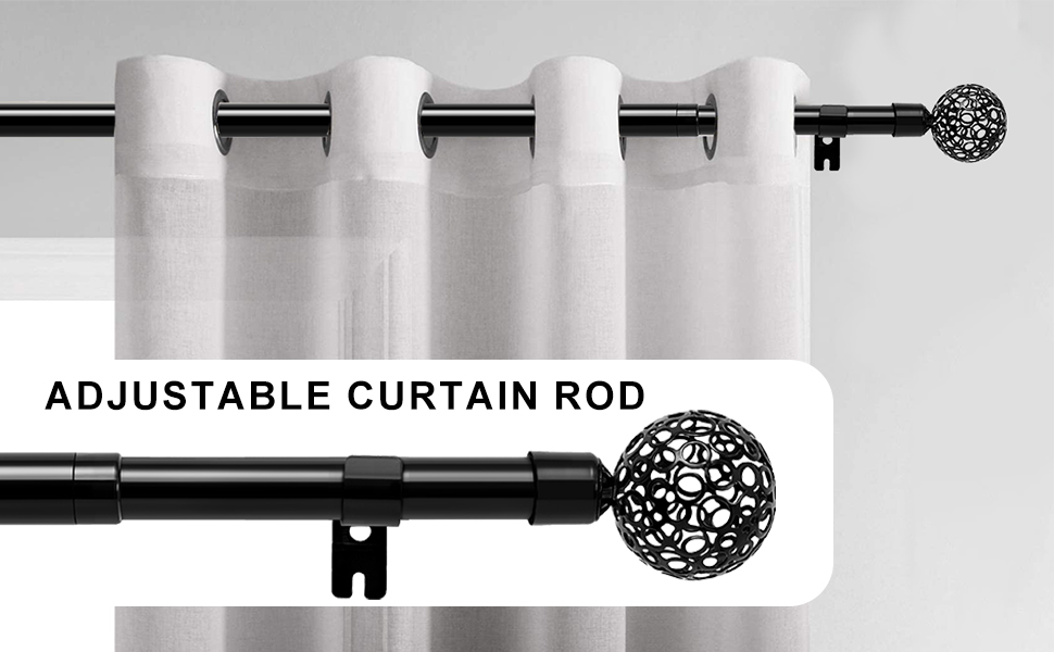 Black Curtain Rods for Windows 28 to 48 inch, 1Inch Diameter Curtain Rod Set, Metal