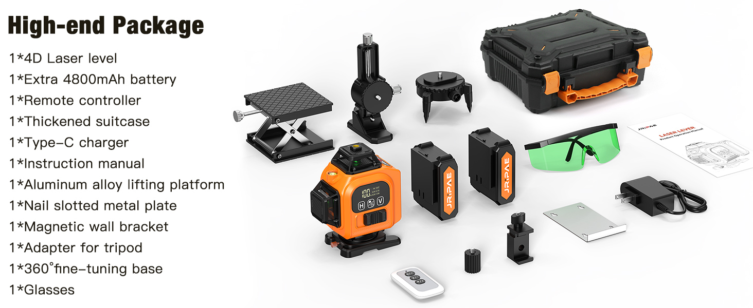 Jripae Laser Level, 4D 16 Line 360 Self Leveling DIY Tool Bright Green