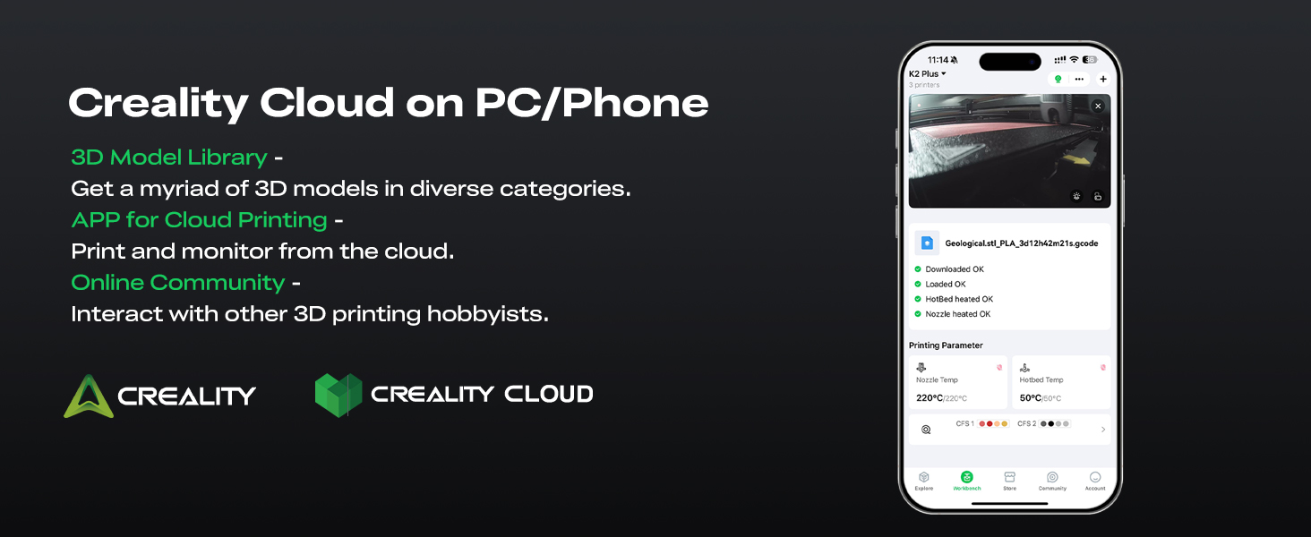 Text reads 'Creativity Cloud on PC/Phone'. Screenshot showing mobile phone interface with chat conversation display.