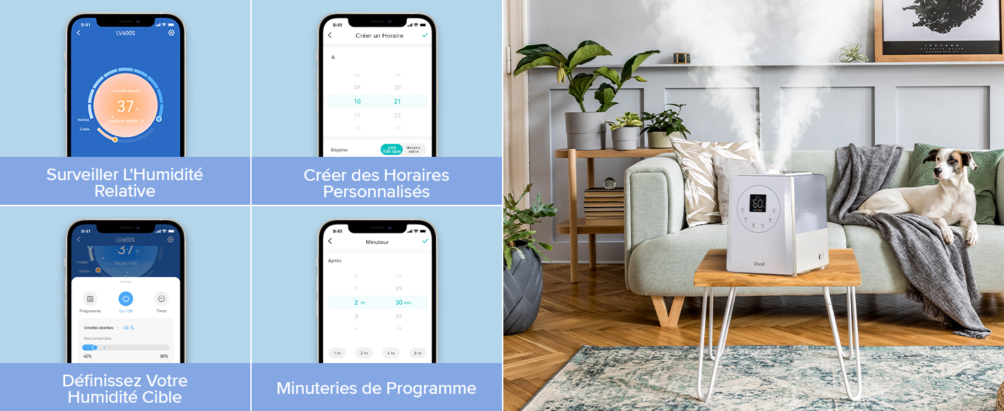 LEVOIT Humidificateur d'Air 6L Haut Remplissage, Intelligent WiFi Froid