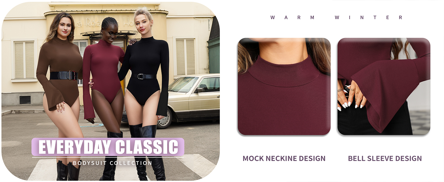 Bell Sleeve Mock Neck Long Sleeve Bodysuit