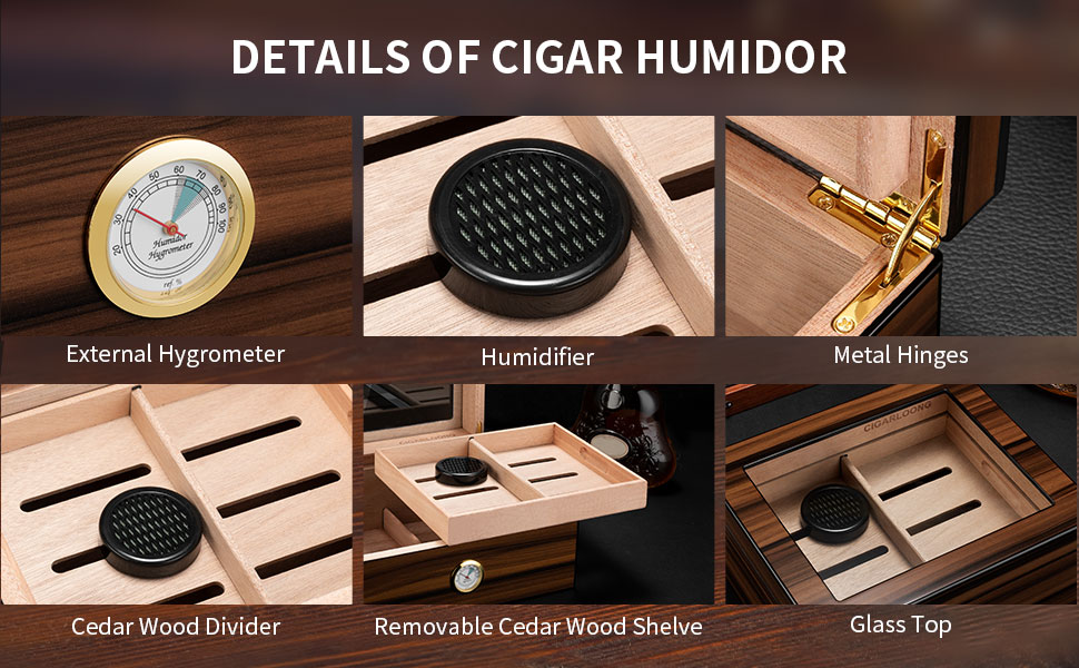 Demcigar Cigar Humidor, Cedar Wood Desktop Cigar Storage