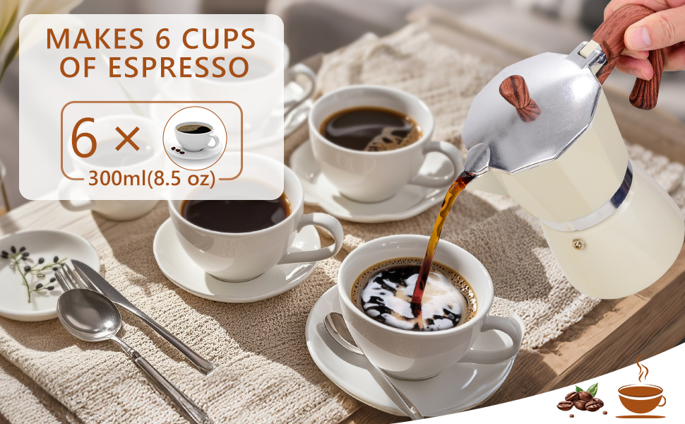 JingleChoo Moka Pot 300ml-6 Cups Espresso Maker, Italian Stovetop Coffee Makers Percolator, Aluminum, Easy To Use & Clean, Camping Home Use | White | for Mocha Cappuccinos, Lattes 12 1