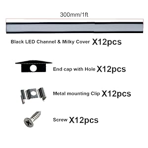 Easy Installation LED Strip Light Diffuser with Black Aluminum Channel Led Channel for Led Strip