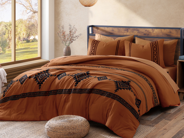 Amazon.com: MAIREVE Burnt Orange Embroidery Comforters Set