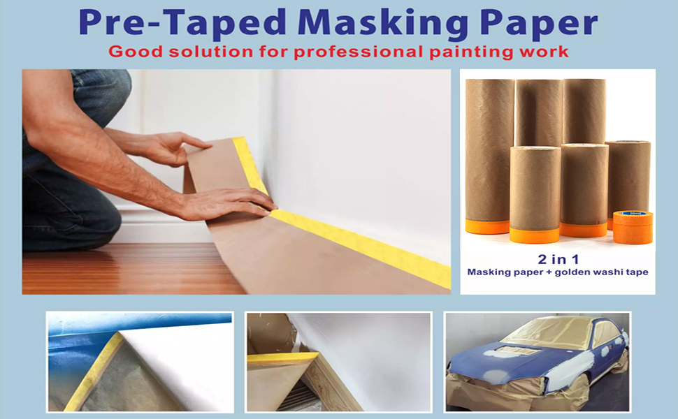 YOUMEIYUAN PreTaped Paint Masking Paper and Masking Tape Sets,3 Rolls