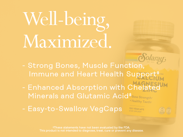 SOLARAY Calcium Magnesium Zinc Supplement 100ct