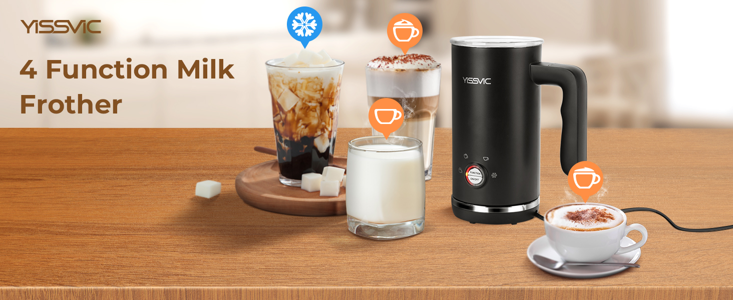 YISSVIC Milk Frothers Electric Milk Steamer Automatic 4 Functions Large