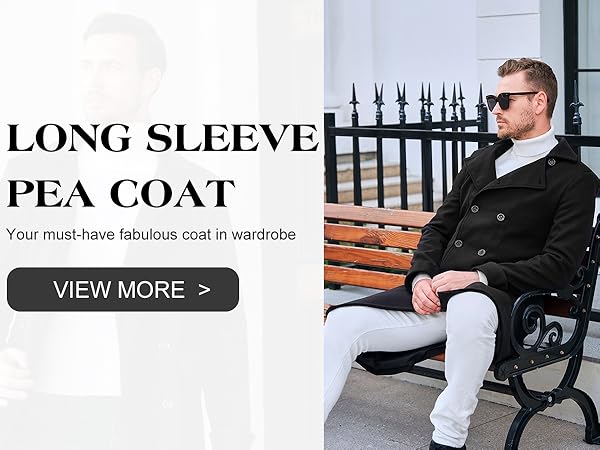 Ebifin Men's Notch Lapel Double Breasted Long Trench Coat Casual