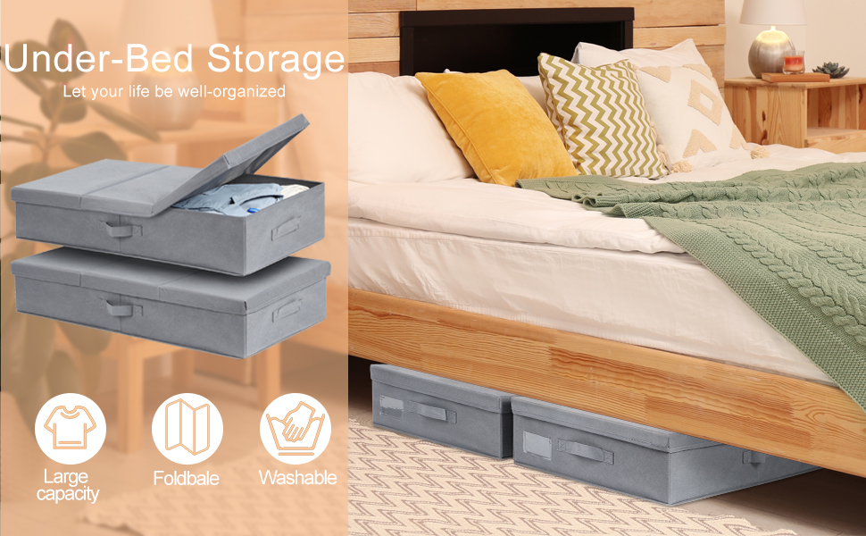 LIANTRAL 2 Pack Underbed Storage, Large Under Bed Storage Box with Lid