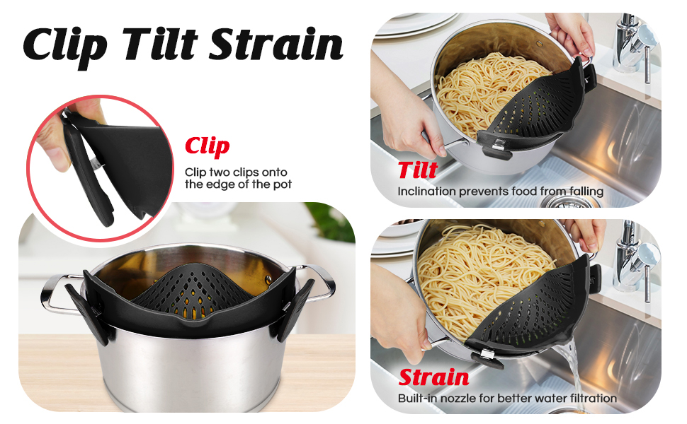 Pasta Strainer, Pot Strainer Clip on Silicone Adjustable