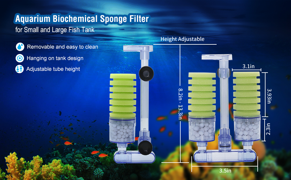 boxtech Aquarium Biochemical Sponge Filter, Ultra Quite Aquarium Double