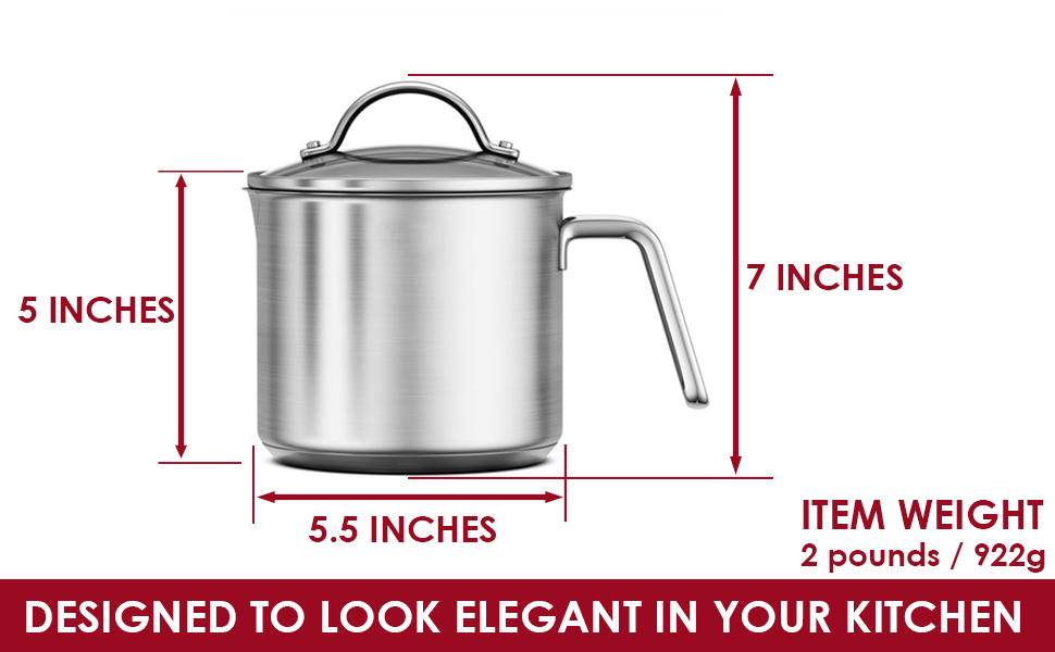 Stainless Steel Saucepan with Glass Lid, Multipurpose 1.5 Quart Sauce