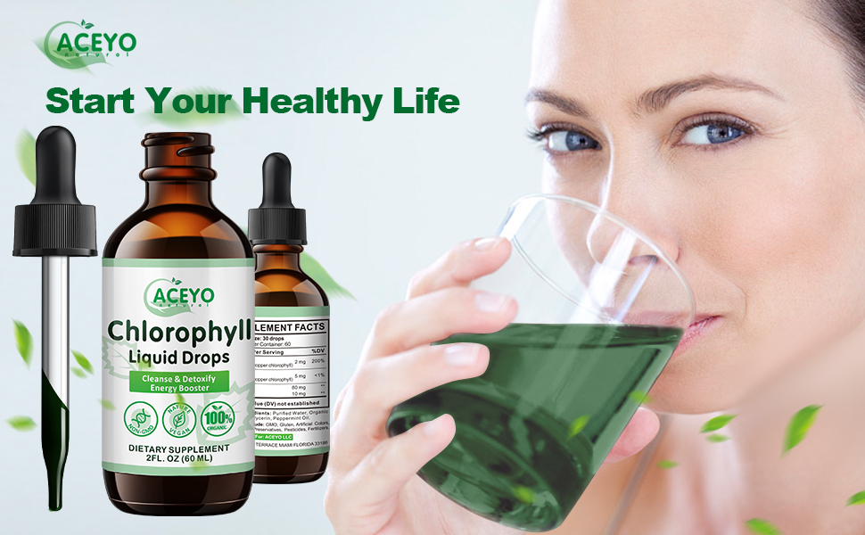 Organic Chlorophyll Liquid Drops for Adults Women Men