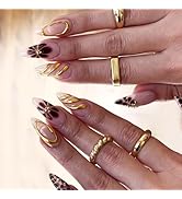 IMRAIN Fall Press on Nails Medium Almond Fake Nails Brown French Tips Artificial False Nails with...