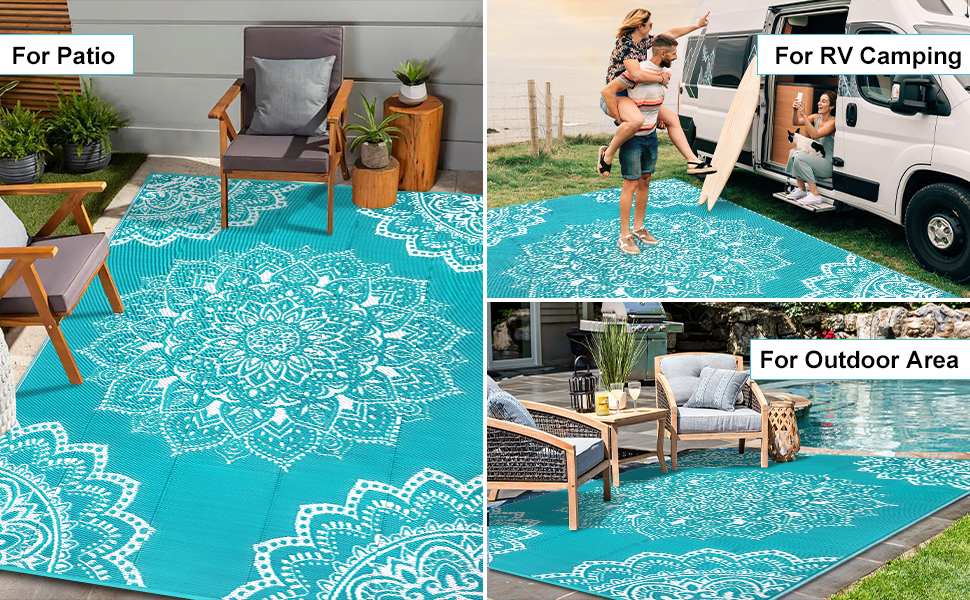 Yamaziot Waterproof Outdoor Rug 6x9 ft, Reversible Plastic