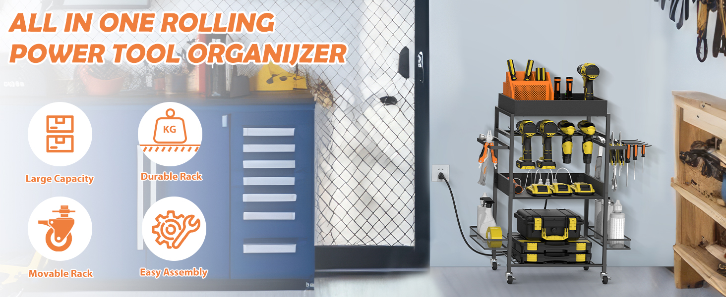 FAGIGY Power Tool Organizer Cart with Charging Station