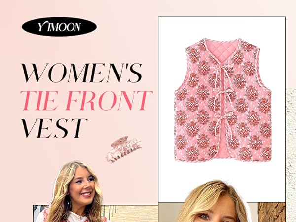 Yimoon Women's Cropped Quilted Vest Floral Printed Puffer