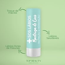 SOS LÁBIOS MANTEIGA DE COCO 3, 5GR TOP BEAUTY, Top Beauty