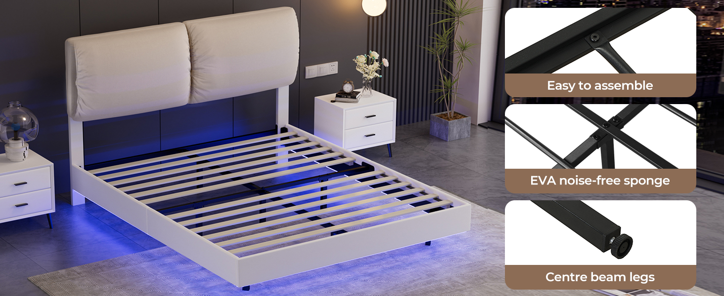 Levede Floating Bed Frame with Headboard,Mattress Foundation with Steel