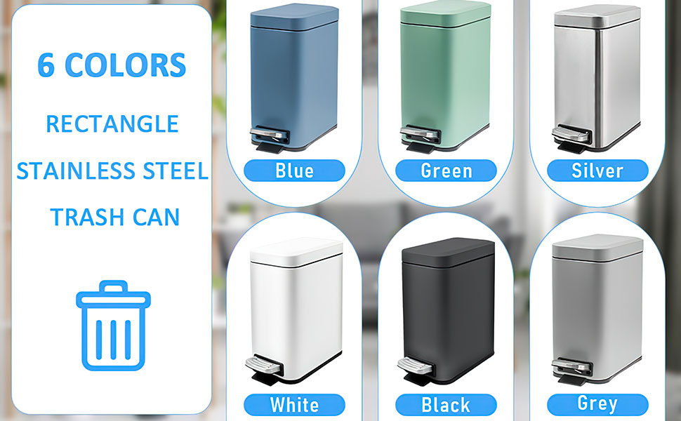 6 Colors Rectangle Stainless Steel Dustbin