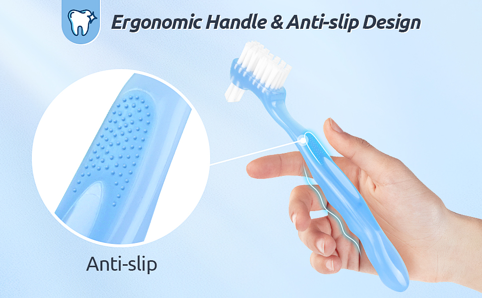 YCUS Premium Hard Denture Cleaning Brush Toothbrush with Double Bristle Heads (4-Pack) Heavy duty