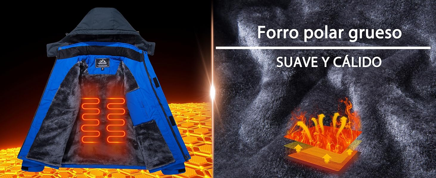 Hombres Abrigos Invierno Cálido Chaqueta de lana impermeable Senderismo Esquí Chaqueta con capucha