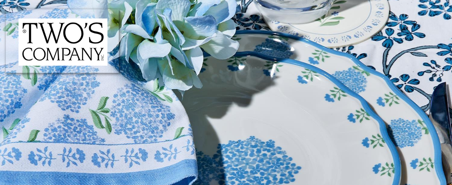 Two's Company Hydrangea Flower Napkin Ring Holder Set