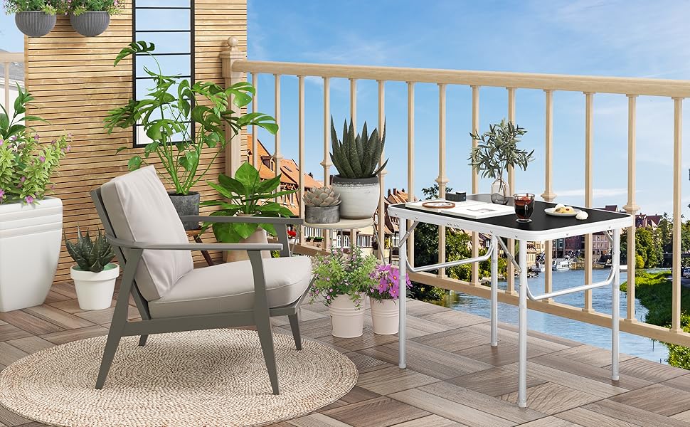 WOLTU Multifunctional Folding Camping Table. Garden Table. Balcony Table. Side Table For Garden. Terrace. Balcony Or Picnic In Aluminium And MDF. Black 19 B0C6CYMDLG
