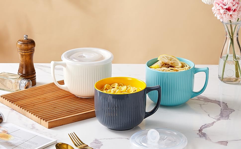 Hoilse Ceramic Soup Bowl with Handle and Vented Lid, 32oz