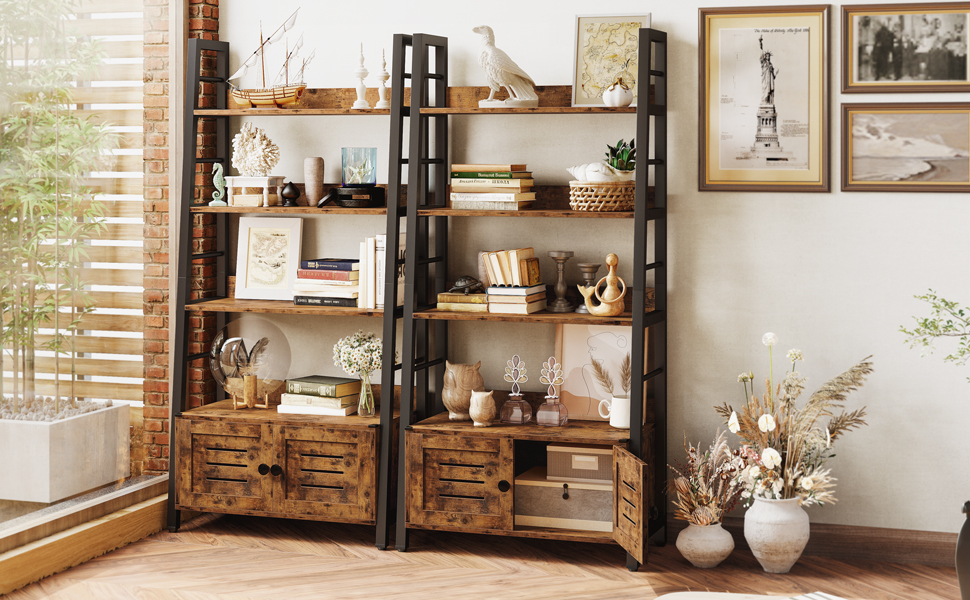 Amazon.com: IRONCK Bookshelf with Louvered Doors, 3-Tier Ladder