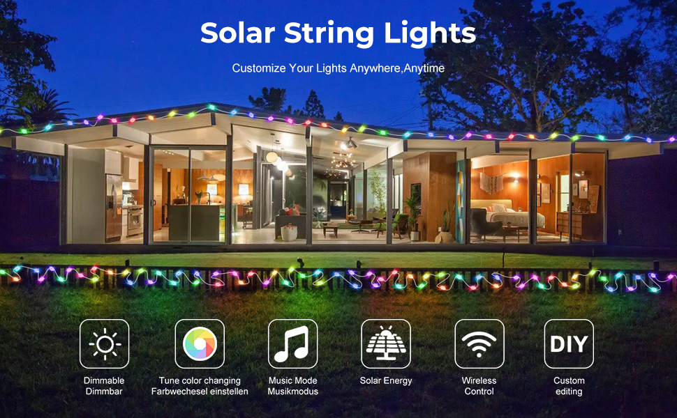 16.4FT RGB IC Solar String Lights with USB Charging Port,IP 65