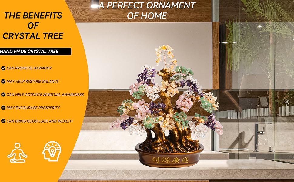 Natural Large Chakra Crystal Tree 18'', Included Lucky